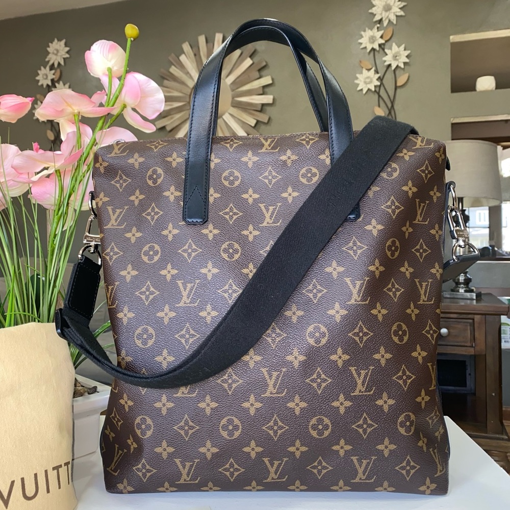 Louis Vuitton Brown Monogram Canvas Satchel with Black Straps